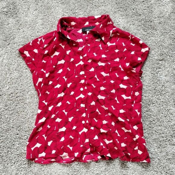 Jones New York Silk Collared Red Floral Vintage Button Up Blouse Sz 12 - Picture 1 of 7